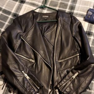 Large CoffeEShop Faux Leather Fringe Jacket